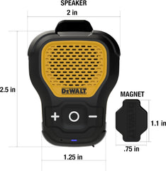 DEWALT Wearable Bluetooth Speaker — Magnetic Clip-On Wireless Jobsite Pro Water-Resistant Portable Speaker — Built-in Mic for Hands-Free Music and Calls,Black