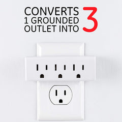 GE 3-Outlet Extender Wall Tap, Grounded Adapter Plug, Indoor Rated, 3-Prong, Perfect for Travel, UL Listed, White, 52203