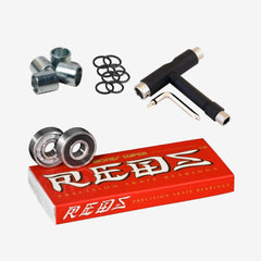 Bones Super Reds Bearings, 8 Pack Set with Spacers, Speed Rings, and T-Tool