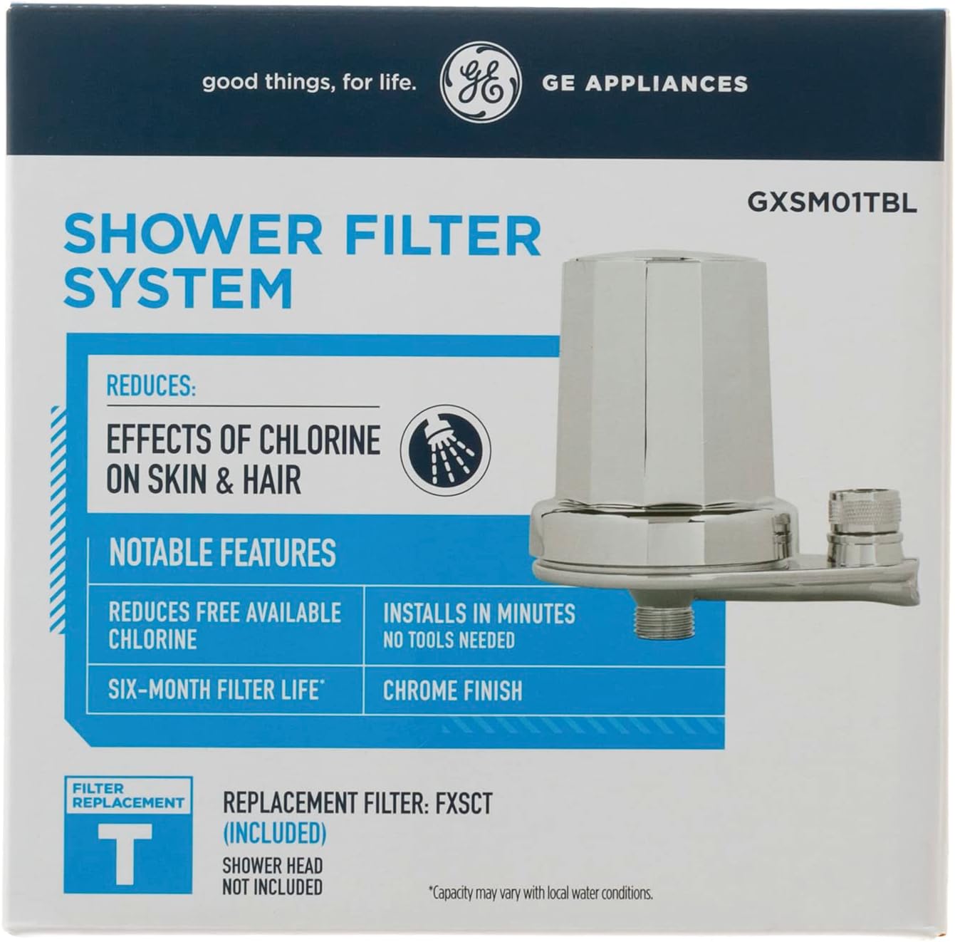 GE Shower Filtration System | Removes Chlorine | Easy to Install to an Existing Shower Head Tool Free in Minutes