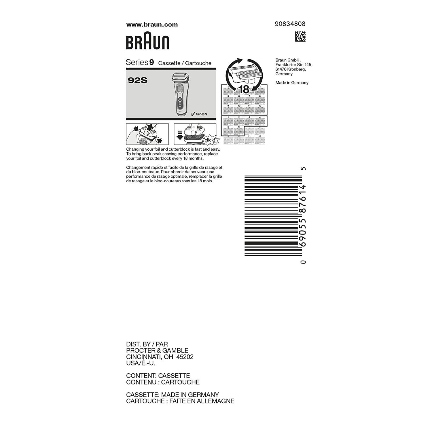 Braun Series 9 Replacement Shaver Head 92S – Compatible with All Series 9 Razors (Silver)