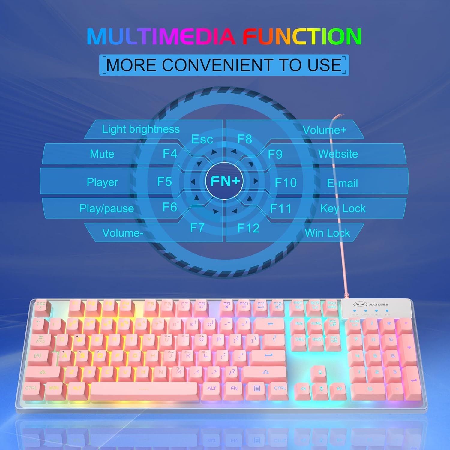 K1 RGB Gaming Keyboard and Mouse Combo – 104 Keys Backlit, Pink