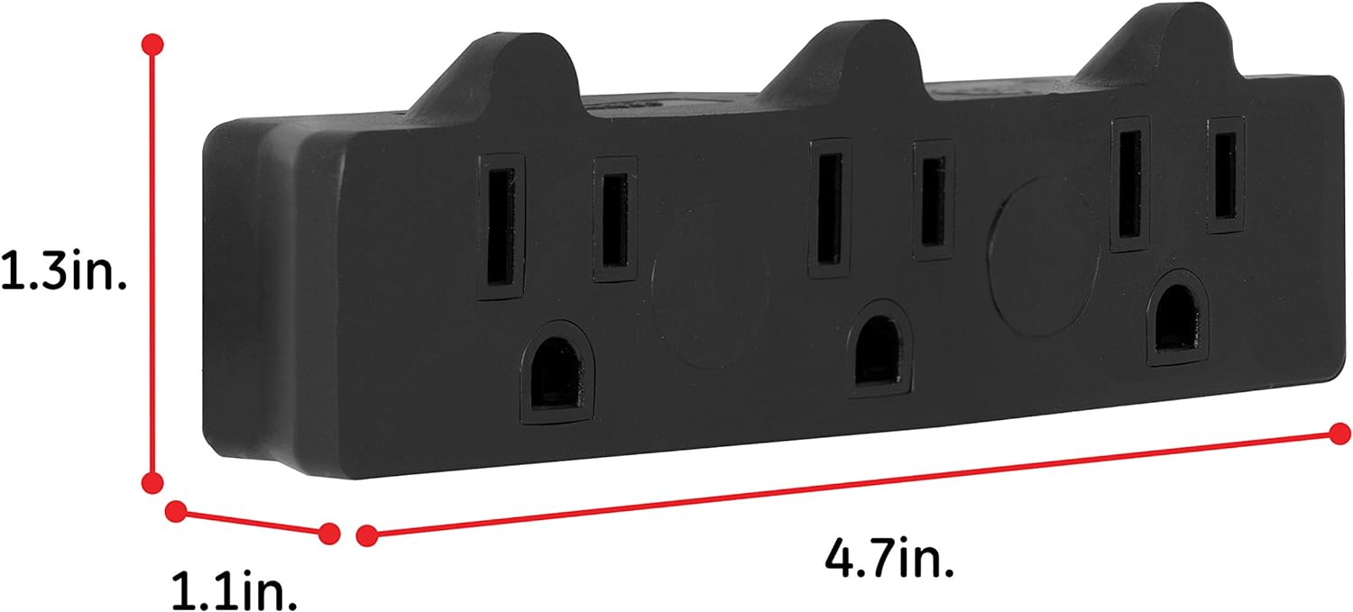 GE 3-Outlet Extender, Grounded Wall Tap, 3-Prong, Multiple Plug, Power Splitter