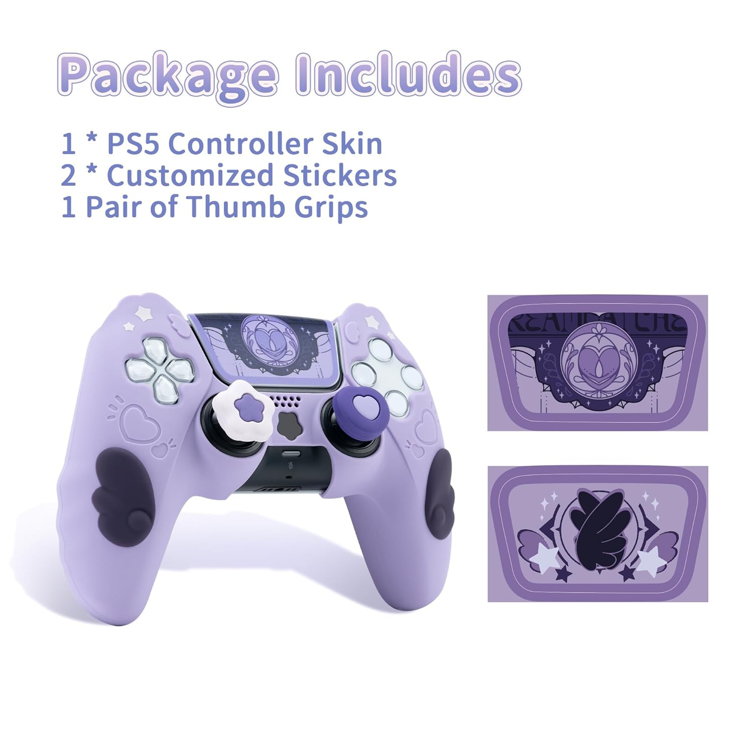 GeekShare PS5 Controller Skin – Silicone Protective Cover with Thumb Grips & Stickers, Star Wings Purple