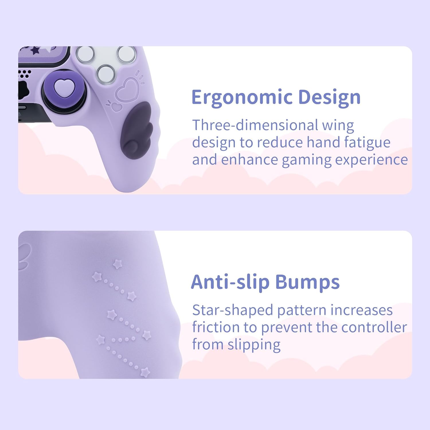 GeekShare PS5 Controller Skin – Silicone Protective Cover with Thumb Grips & Stickers, Star Wings Purple