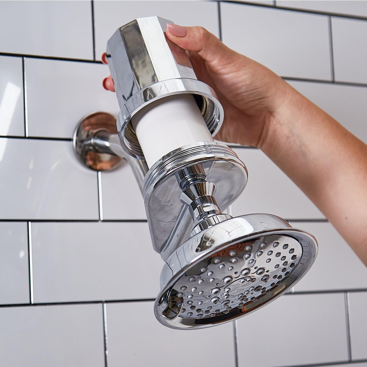 GE Shower Filtration System | Removes Chlorine | Easy to Install to an Existing Shower Head Tool Free in Minutes
