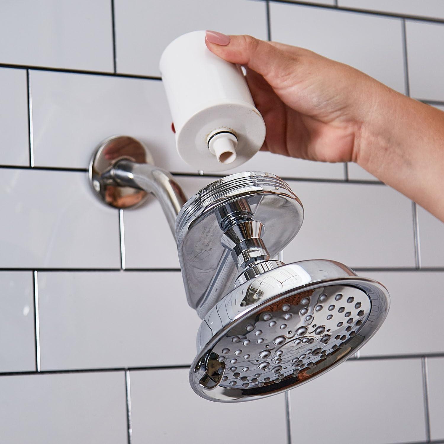 GE Shower Filtration System | Removes Chlorine | Easy to Install to an Existing Shower Head Tool Free in Minutes