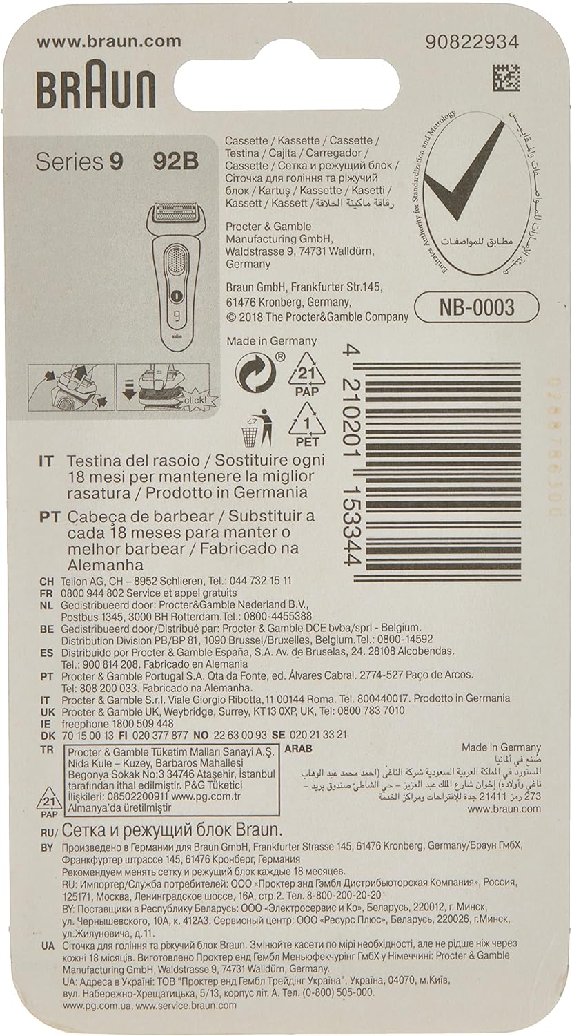 Braun 92B Replacement Head for Series 9 Electric Shavers – Black