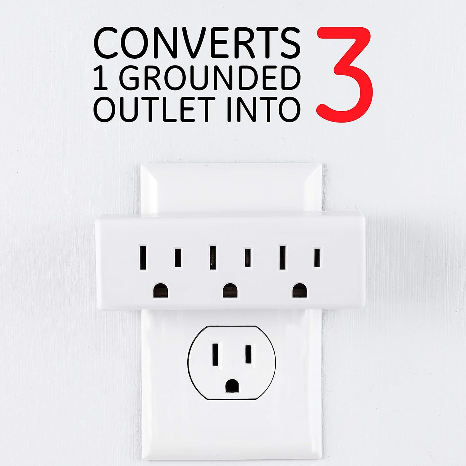 GE 3-Outlet Extender Wall Tap, Grounded Adapter Plug, Indoor Rated, 3-Prong, Perfect for Travel, UL Listed, White, 52203