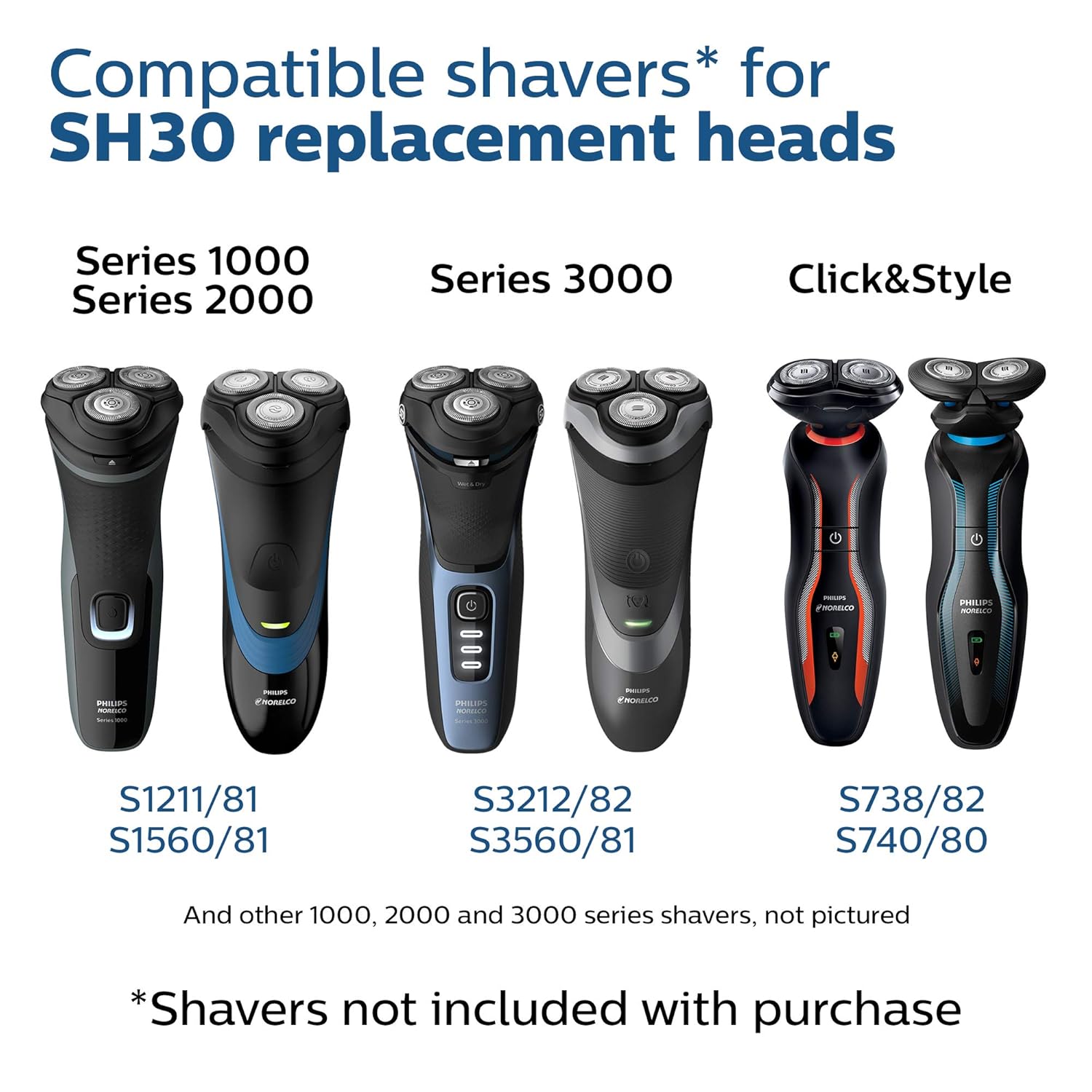 Philips Norelco SH30/52 Replacement Shaving Heads, Fits Series 1000, 3000 & 5000, 3-Pack