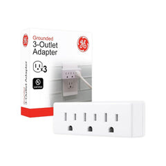 GE 3-Outlet Extender Wall Tap, Grounded Adapter Plug, Indoor Rated, 3-Prong, Perfect for Travel, UL Listed, White, 52203